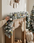 2.7m Decorated Flocked Pine & Spruce Garland | Gold, Silver & White Baubles