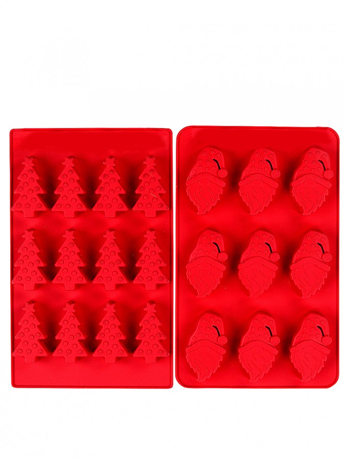 Assorted Reusable Christmas Tree & Santa Silicone Chocolate Moulds