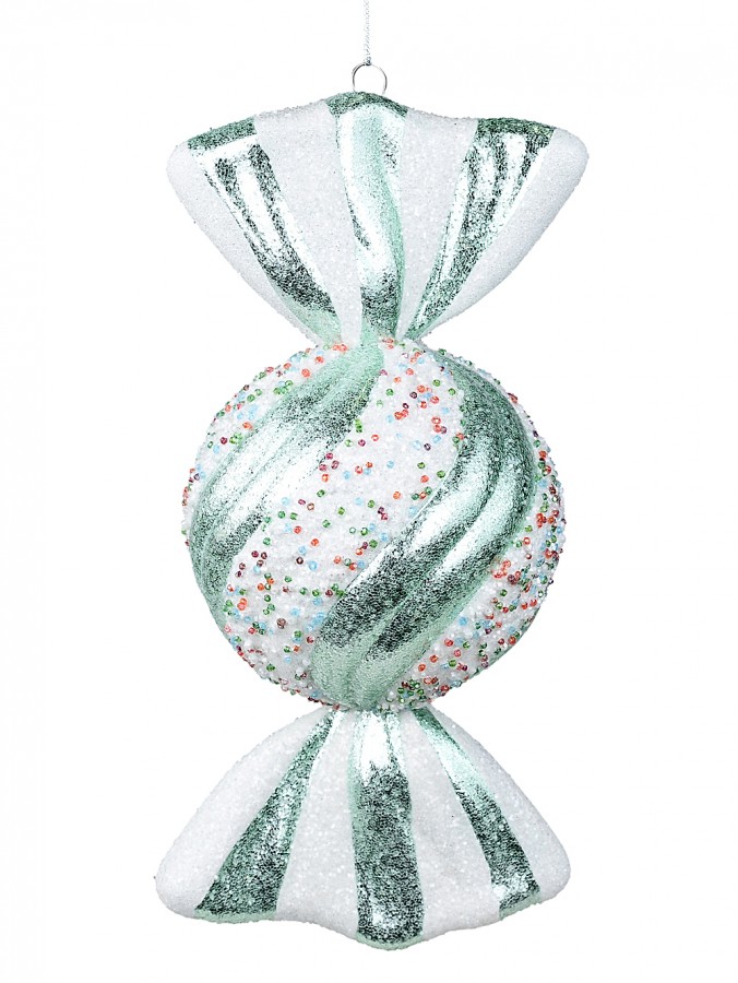 27cm Teal Green & White Wrapped Sugar Ball Lolly Christmas Tree Ornament