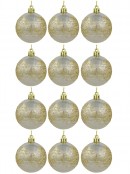 Champagne Pearl Baubles With Gold Glitter & White Stripes - 12 x 60mm