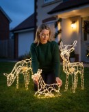 Animated 3D Reindeer Family of 3 Neutral White LED Rope Light Display
