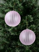 2x Lavender Pink Matte Glitter Pinstripe Whimsical Signature Baubles | 12cm