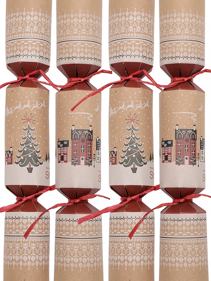 Kraft Natural Look With Town & Text Christmas Cracker Bon Bons - 100 x 26cm