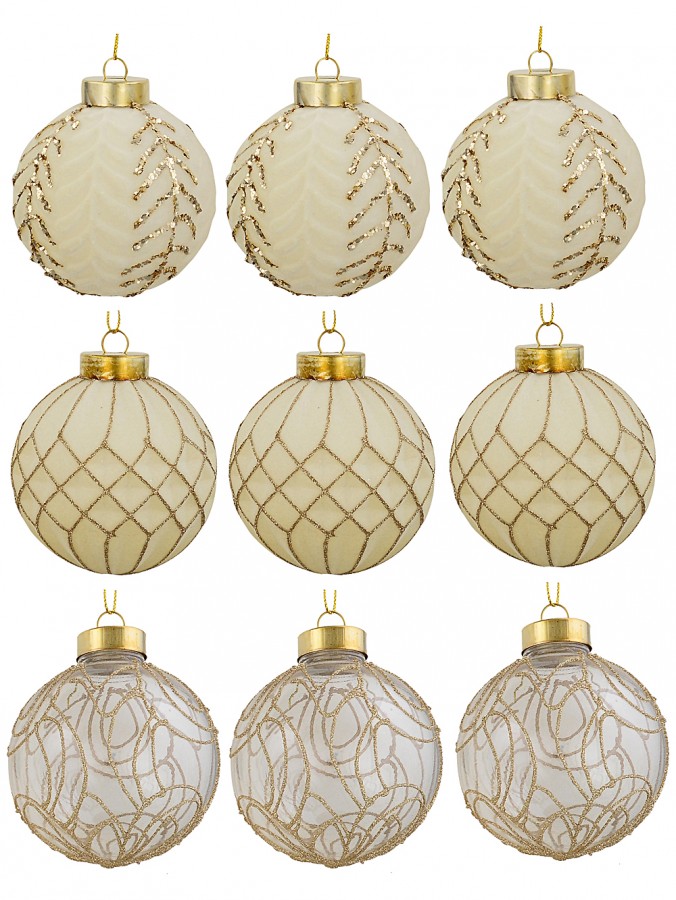 9x Whimsical Heirloom Velvet & Champagne Rose Statement Baubles | 80mm