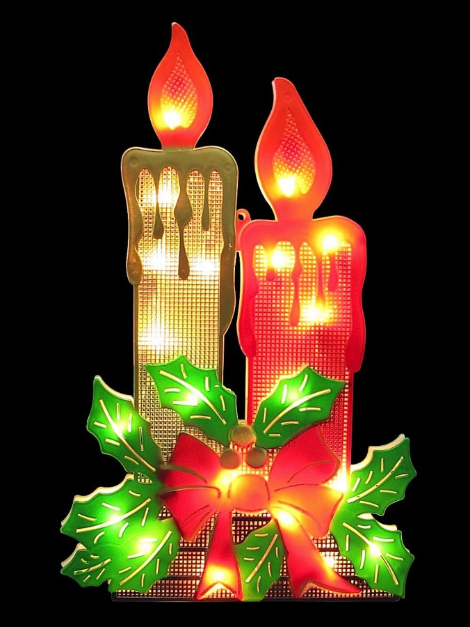 Twin Candle With Mistletoe Indoor Illuminated Motif - 44cm