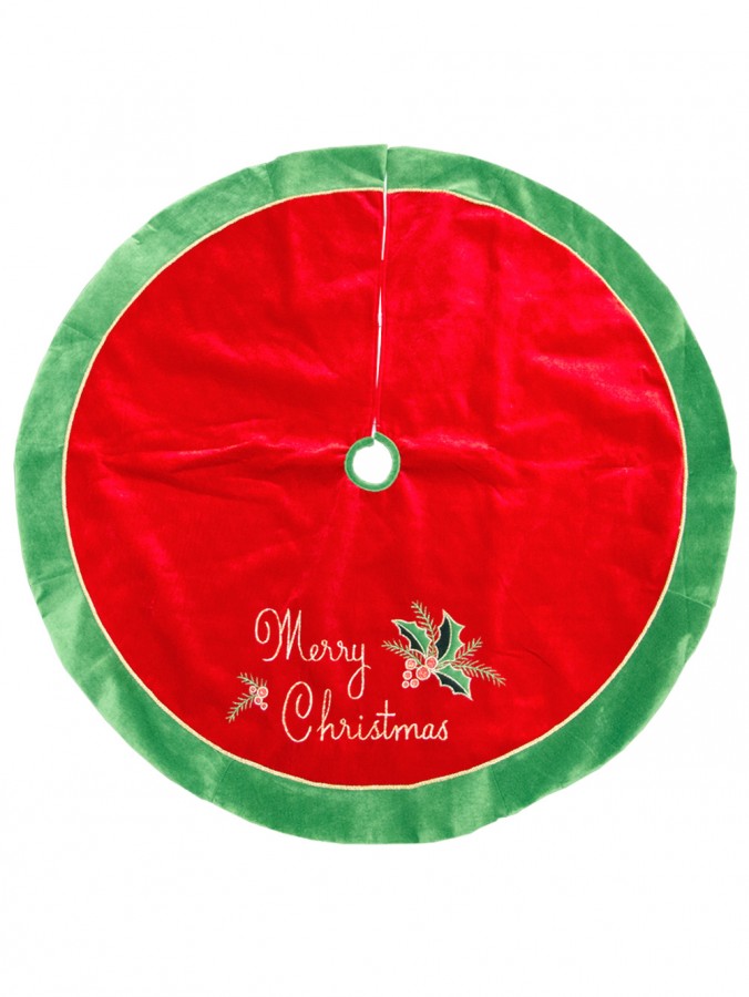 Red With Green Border & Merry Christmas Tree Skirt - 1.2m