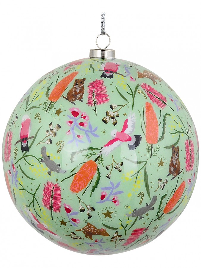Australian Wildlife & Mint Green Decoupage Botanical Ball Bauble | 10cm