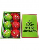 6x 70mm Red & Green Grinch Christmas Baubles With Gift Box