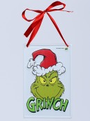 Smirking Grinch Face Metal Christmas Hanging Sign Plaque - 15cm