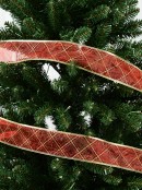 Red & Gold Plaid Pattern On Red Sheer Wide Cut Christmas Craft Ribbon - 3m