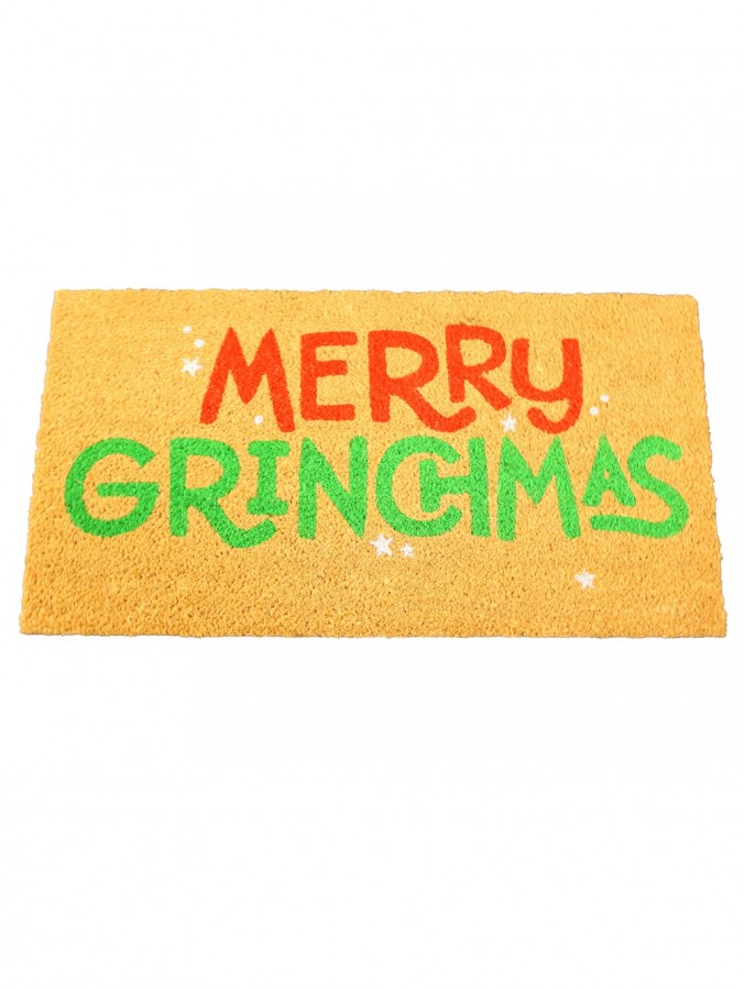 75cm Dr. Seuss Merry Grinchmas Doormat | Natural Coir Style Holiday Entry Mat