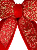 Large Red Felt Double Bow With Gold Glitter Pattern Display Decoration - 48cm