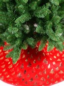 1m Red Plush Faux Fur Christmas Tree Skirt With Gold Foil Trees Pattern