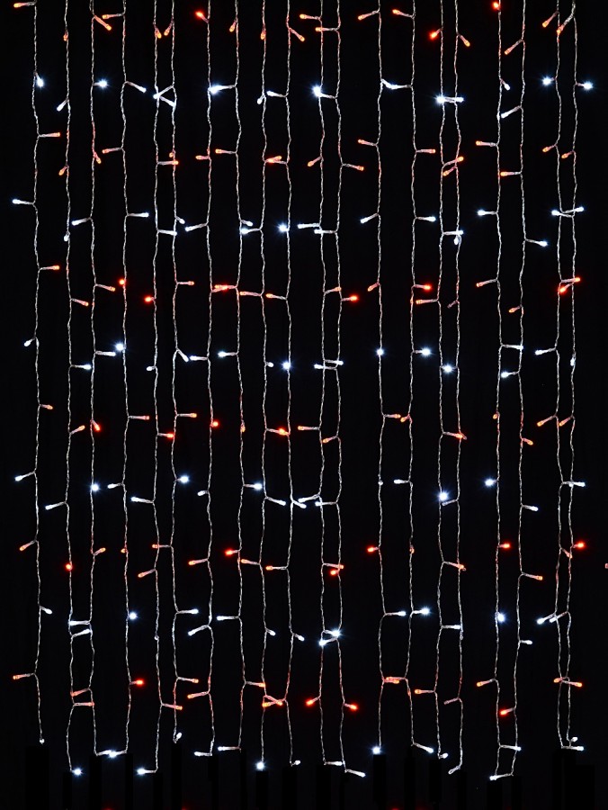 400 Red & Cool White Concave Bulb LED Christmas Curtain Light String - 2.5m