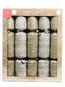 Matte Gold & Silver With White Christmas Text Cracker Bon Bons - 10 x 30cm