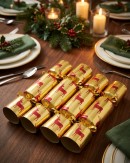 50x Maroon Reindeer On Matte Gold Christmas Bon Bons (Crackers) | 31cm