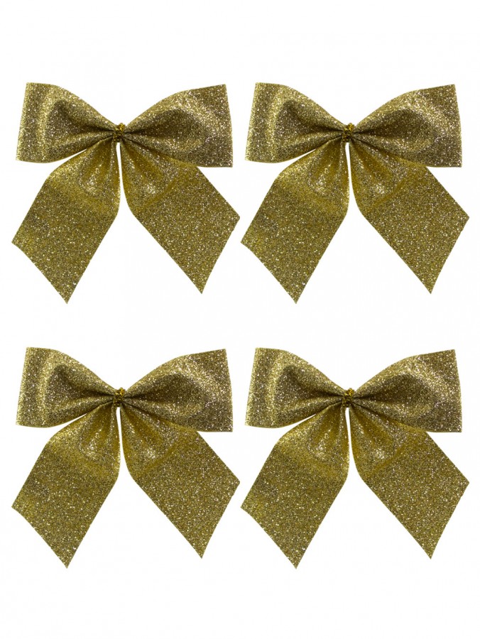 Gold Glittered Christmas Bow Decorations - 6 x 80mm