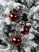 Shiny Red & Pink Bauble Cluster Decorative Christmas Spray Stem - 50cm