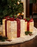 White Glitter Mesh 3D Gift Box LED Display Set | 25cm & 20cm