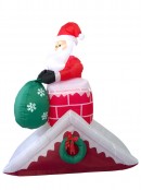 Santa With Sack In Chimney On Rooftop Illuminated Inflatable - 1.5m