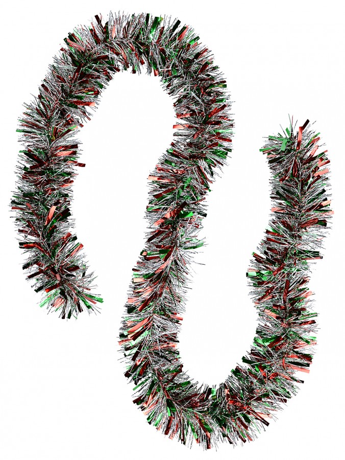 Red, Green & Silver Thick & Thin Pine Needle 6ply Christmas Tinsel Garland - 2m