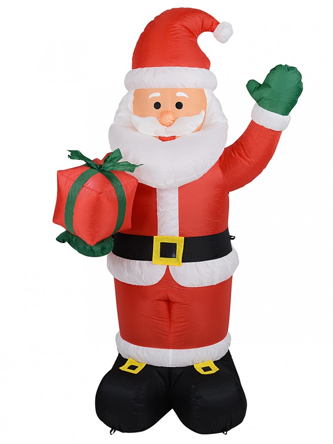 Classic Santa Waving With Gift Illuminated Christmas Inflatable Display - 1.9m