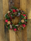 Natural Wreath With Pine Cones, Stars, Wood Chunks, Berries & Bells - 35cm