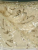 Swirl Pattern Cream On Sheer Christmas Ribbon With Gold Glitter Edge - 3m