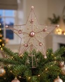 Large Pink Glitter 3D Star Christmas Tree Topper With Pearls | 33cm