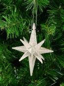 Glittered Silver 3D Star of Bethlehem Christmas Tree Hanging Decoration - 14cm