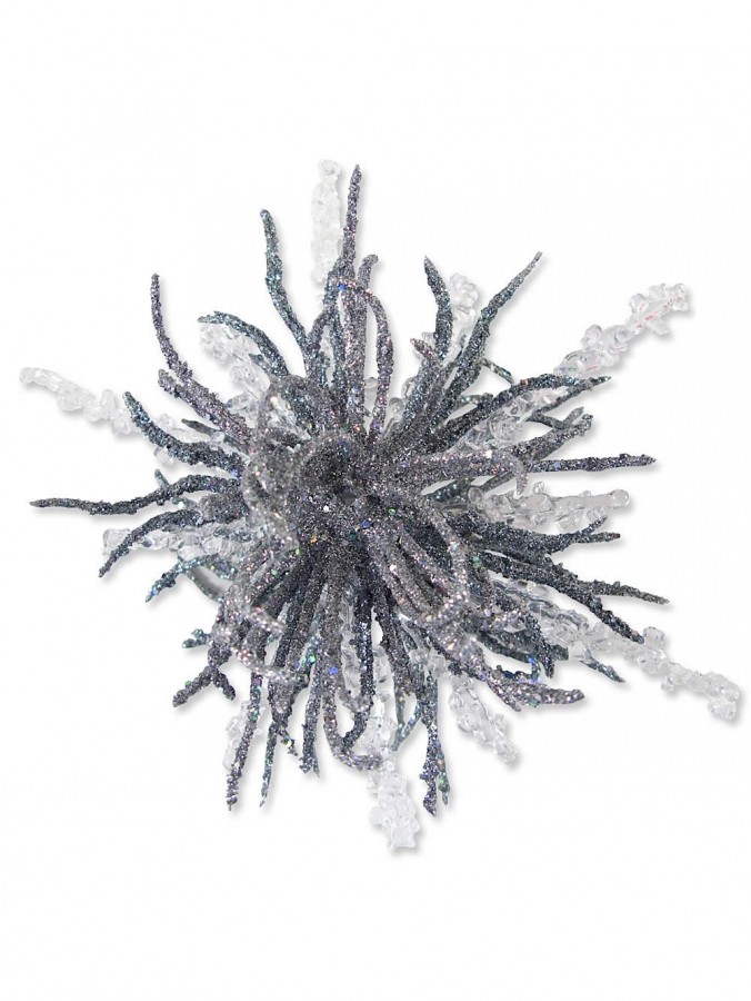 Silver Glittered Snowflake Hanging Ornament - 14cm