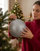 Majestic Silver Glitter Bauble Large Display Ornament | 20cm