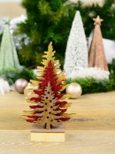 Brown, Red & Natural Wooden Christmas Trees Table Top Ornament - 28cm