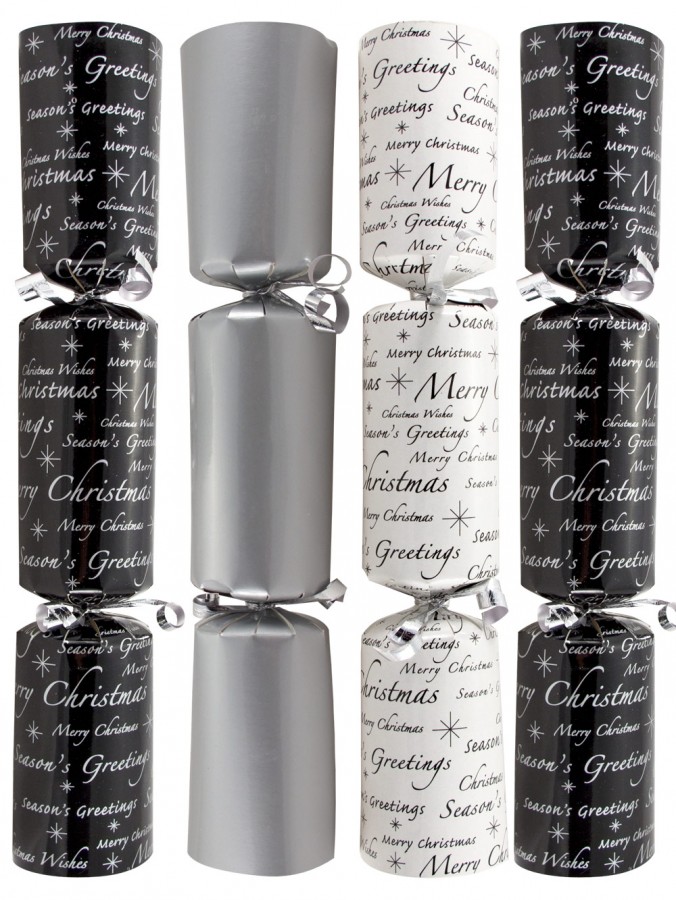 Black, Silver & White With Christmas Greeting Pattern Bon Bons - 10 x 30cm