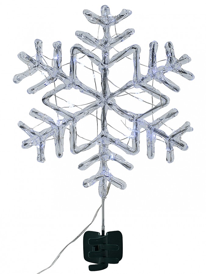 Cool White LED Stellar Dendrite Snowflake Christmas Tree Top Decoration - 29cm