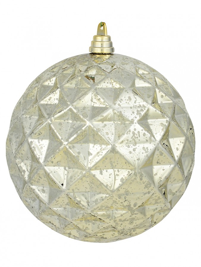 20cm Shiny Champagne Mercury Like Finish Large Display Textured Bauble