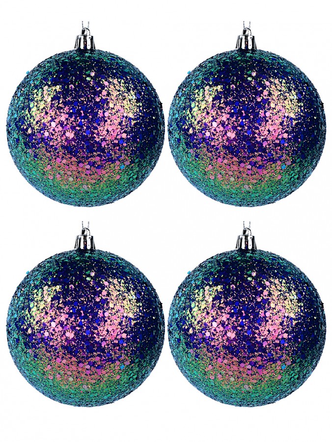 Vibrant Iridescent Sequin Coated Christmas Bauble Decorations - 4 x 10cm