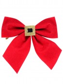 Red Felt Christmas Bows Decorated With Gold Santa Belt Buckle - 3 x 13cm