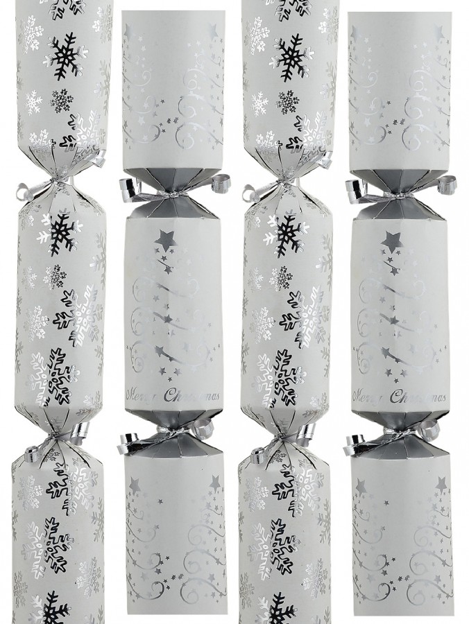 50x Silver Holiday Icon White Christmas Bon Bons (Crackers) | Multi Size Pack