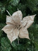 17cm Rose Gold Glitter & Sequin Poinsettia Flower Christmas Tree Clip Pick