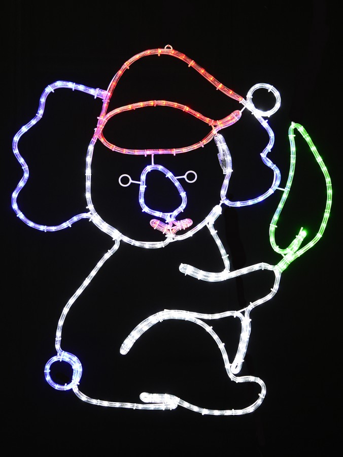 Cool White LED Christmas Koala With Gum Leaf Rope Light Silhouette - 85cm