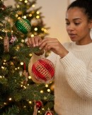 4x Dynamic Red & Green Signature Durian Gold Swirl Ball Bauble | 10cm
