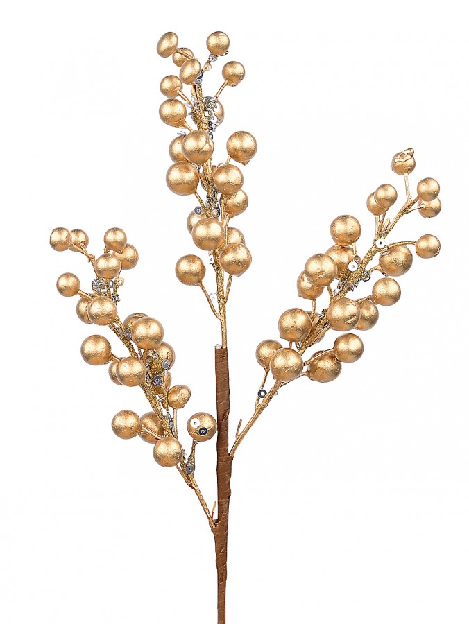 Bronze Berry With Glitter & Sequins Decorative Christmas Spray Pick - 33cm