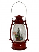 Elf With Gifts On A Sled Hurricane Lantern Christmas Snow Globe - 24cm