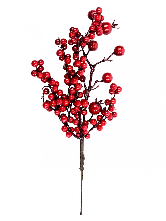 Various Size Deep Red Berries Christmas Spray Stem Pick - 14cm Wide