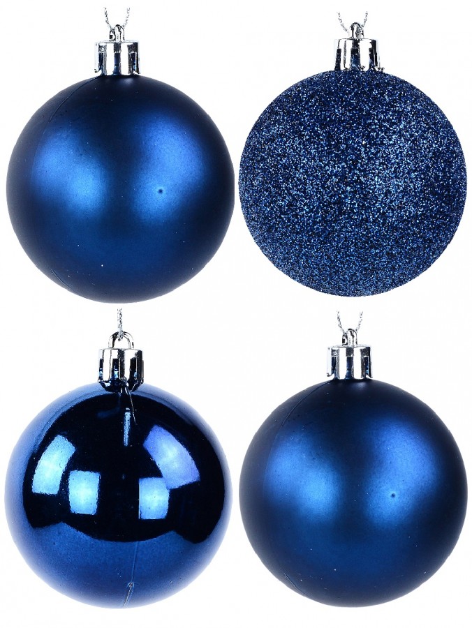 Blue Assorted Glitter, Matte & Metallic Christmas Bauble Decorations - 6 x 60mm