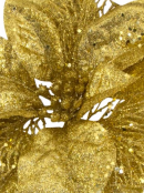 Gold Sequin & Glitter Poinsettia Decorative Christmas Floral Pick - 26cm