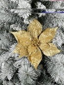 26cm Gold Poinsettia Flower Christmas Tree Clip Pick With Sequins & Glitter