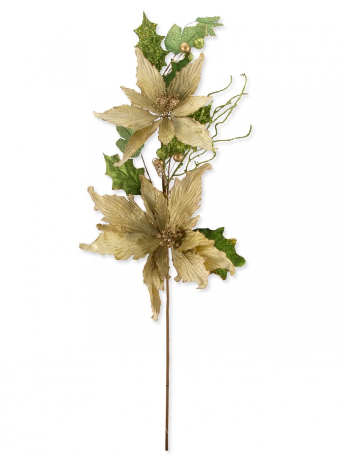 Poinsettia With Berries Leaves & Twigs Decorative Pick - 79cm