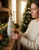 White Snow Flocked LED Pine Tree Village Scenery | 31cm
